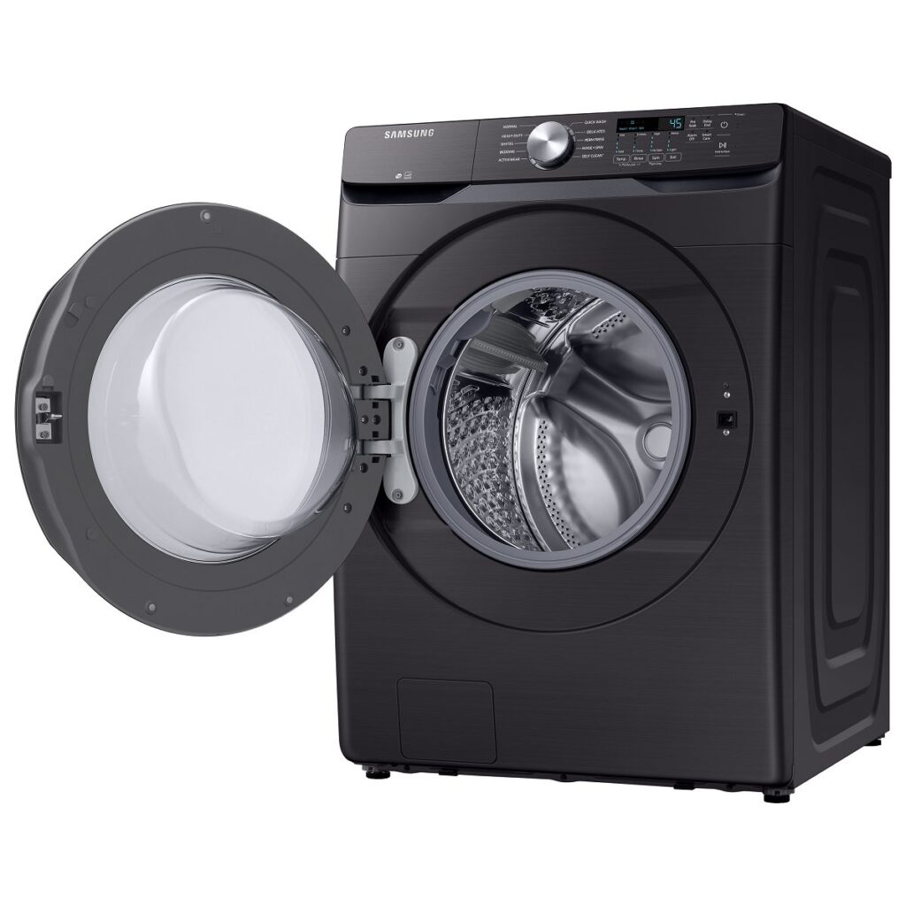 Samsung - 4.5 Cu. Ft. High Efficiency Stackable Smart Front Load Washer with Vibration Reduction Technology+ - Fingerprint Resistant Black Stainless Steel