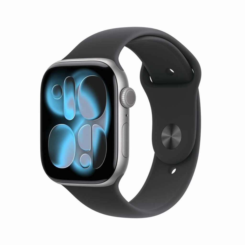 Apple Watch Series 11 GPS 42mm Smartwatch with Jet Black Aluminium Case with Black Sport Band S/M. Sleep Score, Fitness Tracker, Health Monitoring, Always-On Display, Water Resistant