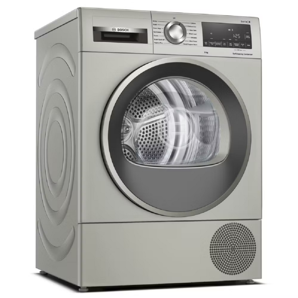 Bosch WQG245S9GB Series 6 Heat Pump Condenser Tumble Dryer – 9kg, Silver, Brand New