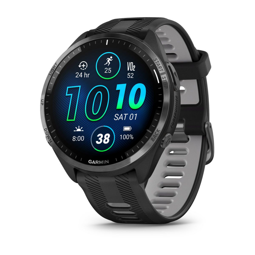 Garmin Forerunner 965 (Carbon Grey DLC Titanium, Black/Powder Grey Band), Brand New
