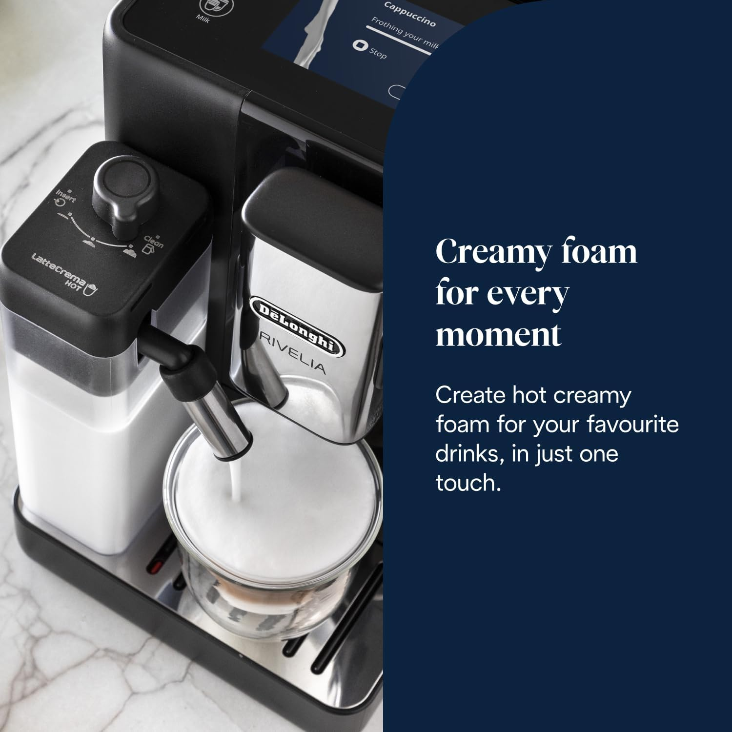 DeLonghi Rivelia EXAM440.55.G, Available Colours: Onyx Black, Arctic White & Pebble Grey, Fully Automatic Coffee Machine with LatteCrema Hot, Automatic Milk Frother, Compact Size Bean to Cup Coffee Machine, 16 Recipes, Full Touch Colored Display, Brand New - Image 4