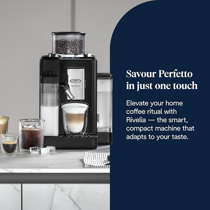 DeLonghi Rivelia EXAM440.55.G, Available Colours: Onyx Black, Arctic White & Pebble Grey, Fully Automatic Coffee Machine with LatteCrema Hot, Automatic Milk Frother, Compact Size Bean to Cup Coffee Machine, 16 Recipes, Full Touch Colored Display, Brand New - Image 2